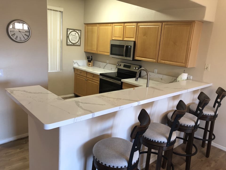 Kitchen with new quartz countertops