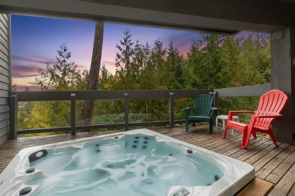 - Private hot tub on deck with relaxing jets and forest-lined views  
- Perfect for soaking sore muscles after skiing or hiking trails  
- Unwind beneath the open sky in true Whistler mountain serenity  
