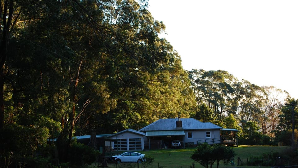 Looking from cabins 2 & 3 to the caretaker's cottage and cabin 1