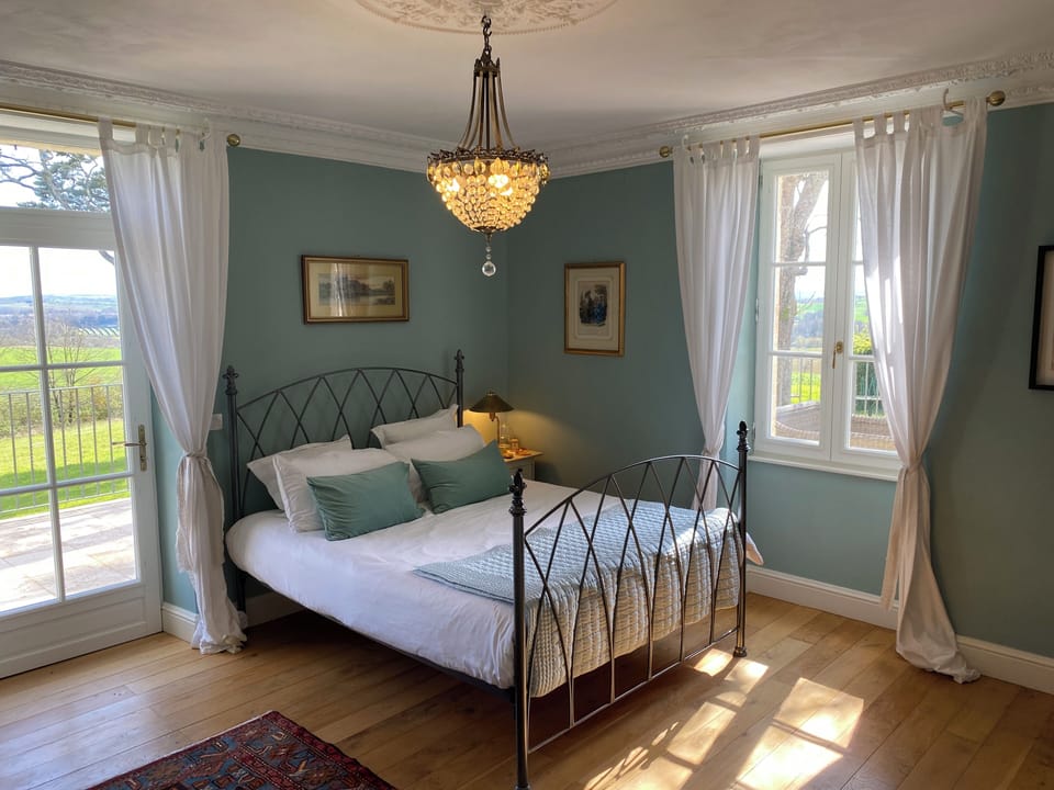  Bed 4 downstairs double aspect with door to terrace and view of pool ..