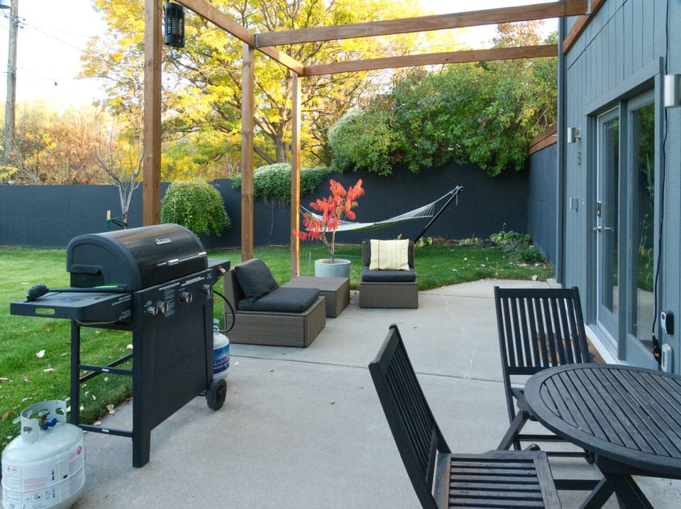 We invite you  to use the grill, bistro seating, and hammock