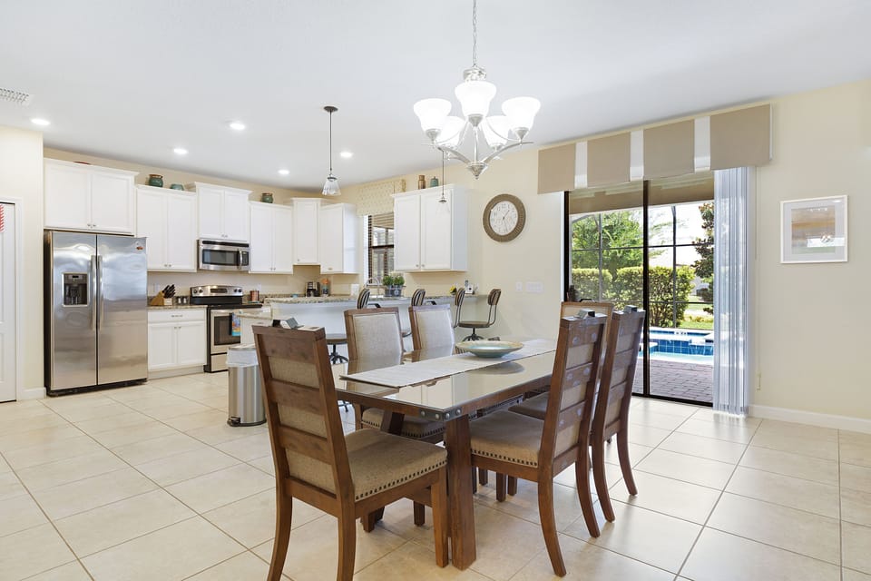 Start your morning with a cup of coffee at the kitchen dining table
