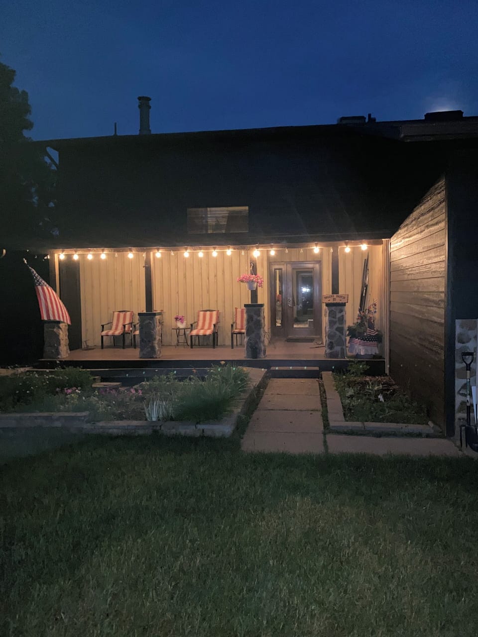 front porch at night
