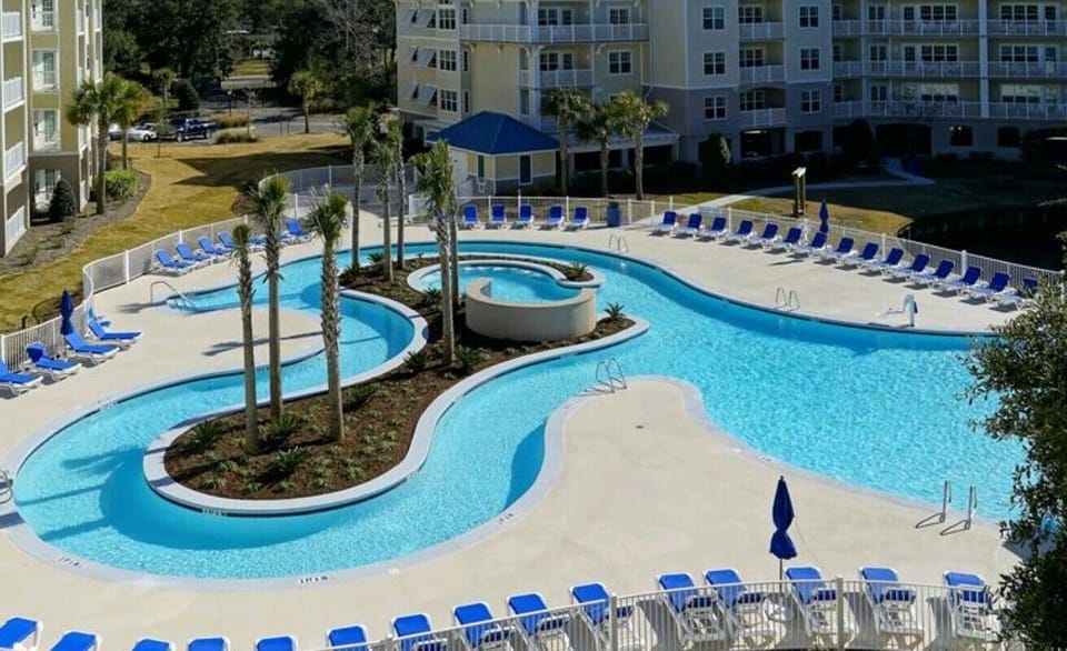 Lazy River opens into Outdoor Pool Area