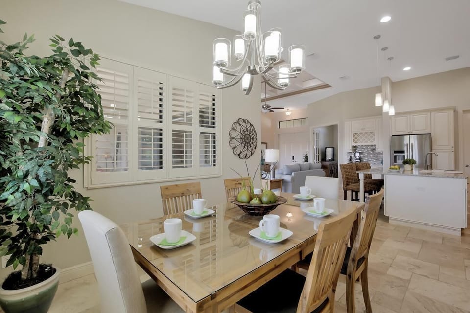 The Dining area is open plan with views over the Kitchen area