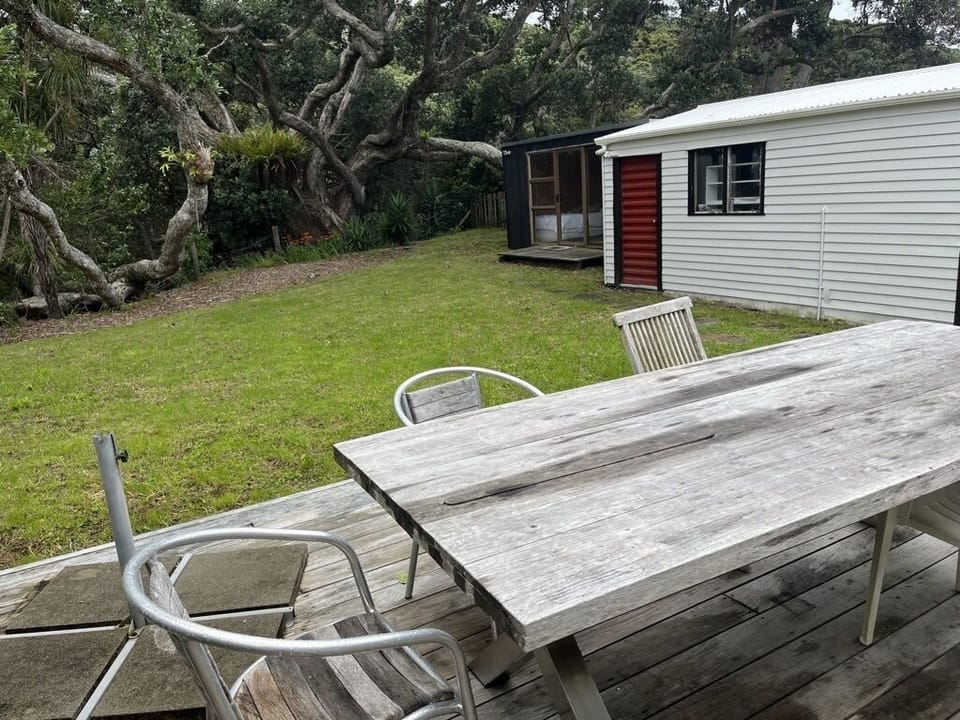 Back deck looking at garage and sleepout