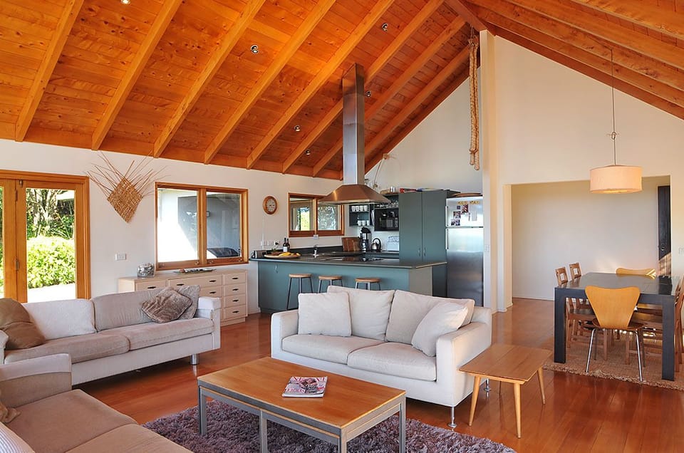 Living, dining and kitchen areas.