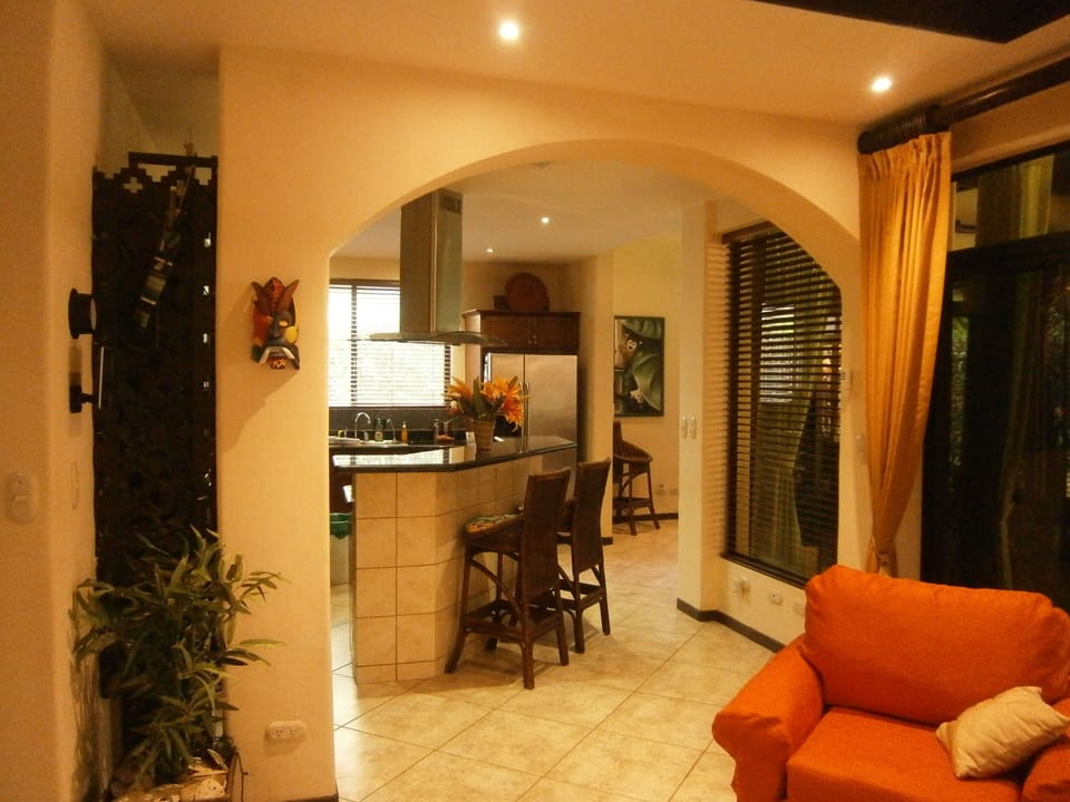 Kitchen area and cooking Island with stools
