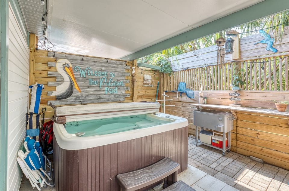 Looking at jacuzzi and back sitting area.