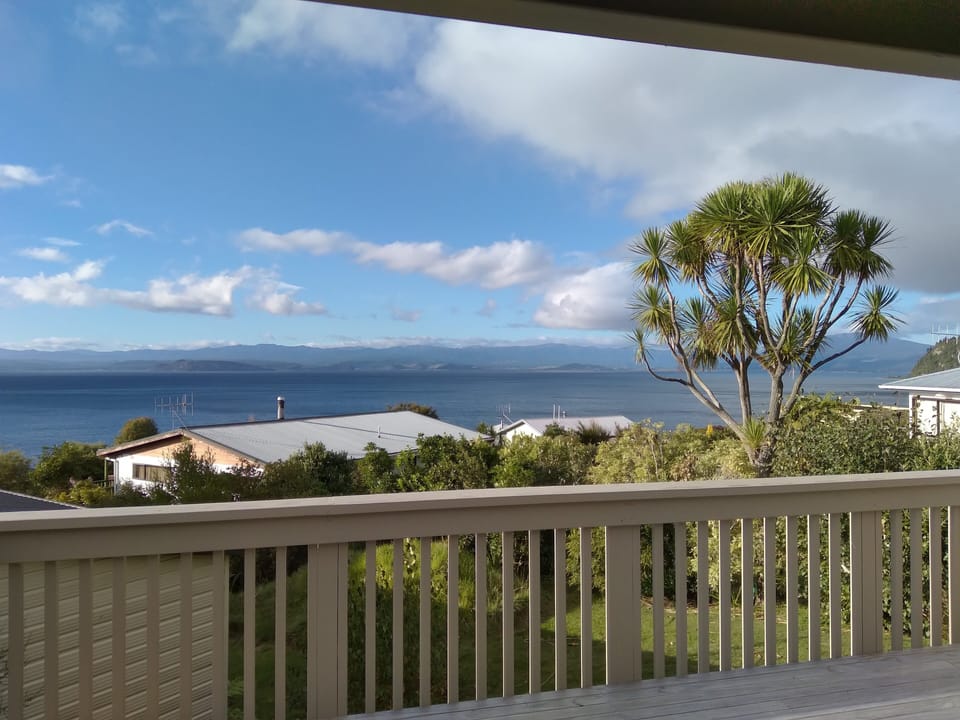 view from deck across lake Taupo