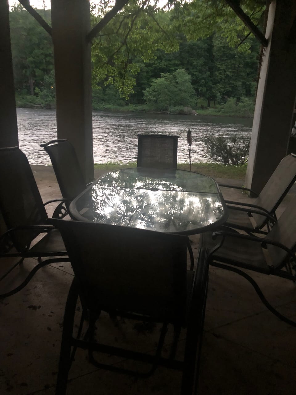 Outdoor table with creek view