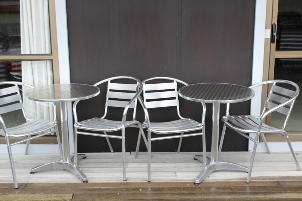 Cafe tables on deck