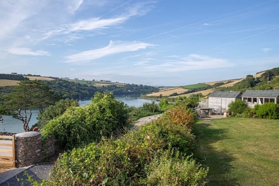 view up river from the garden terrace
