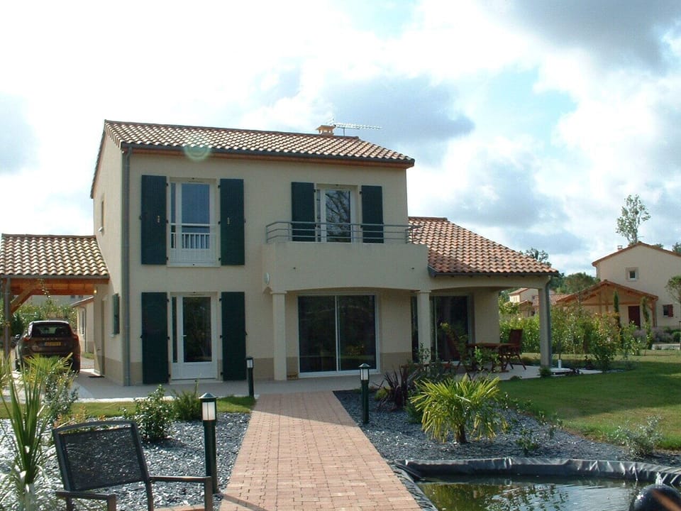 View of the house from the seating area in the garden