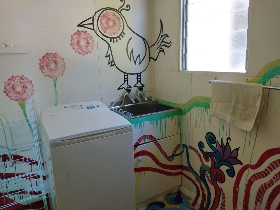 Colourful laundry/toilet