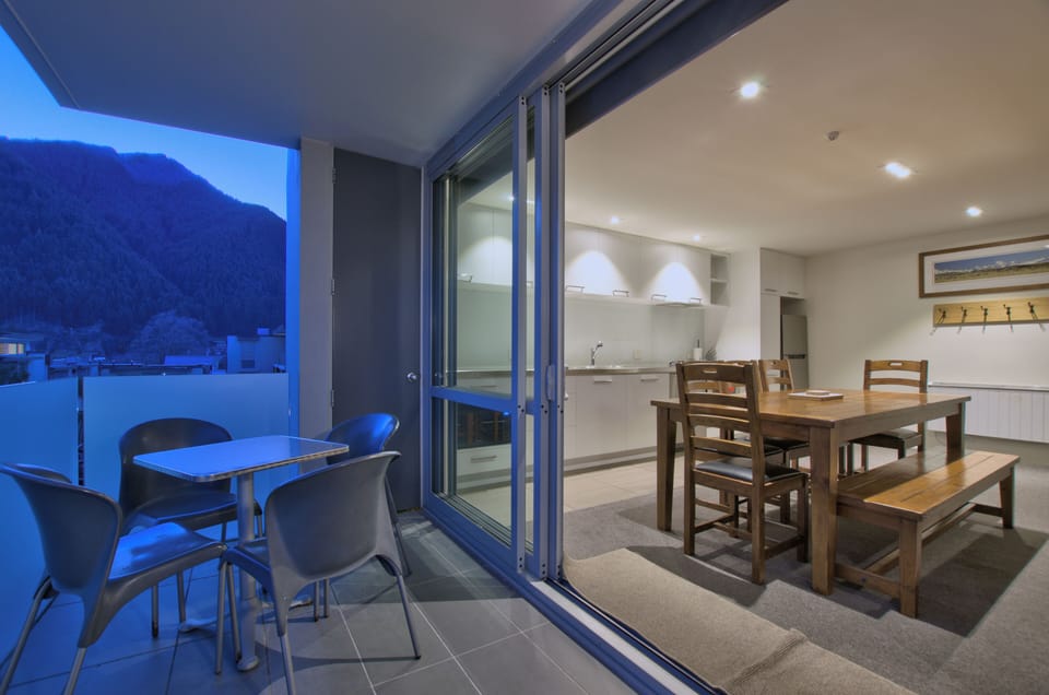 Balcony space off kitchen, dining area.