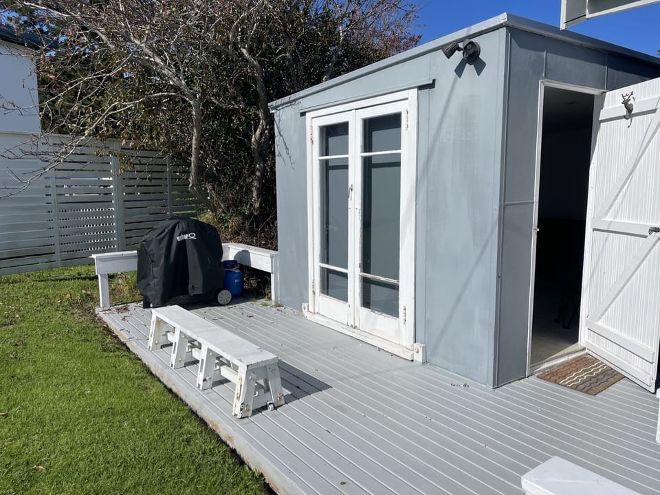 Games room, deck, bbq and plums from the tree if you're lucky.