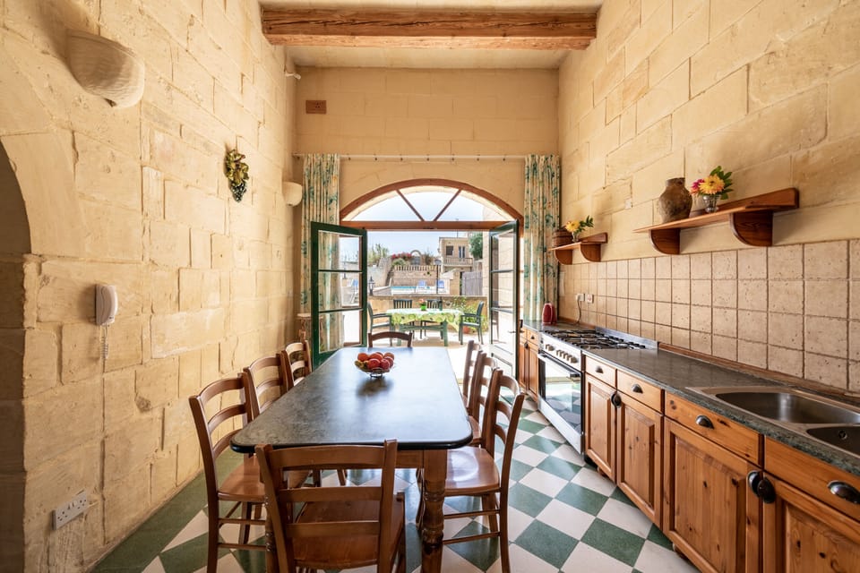 Kitchen with pool view