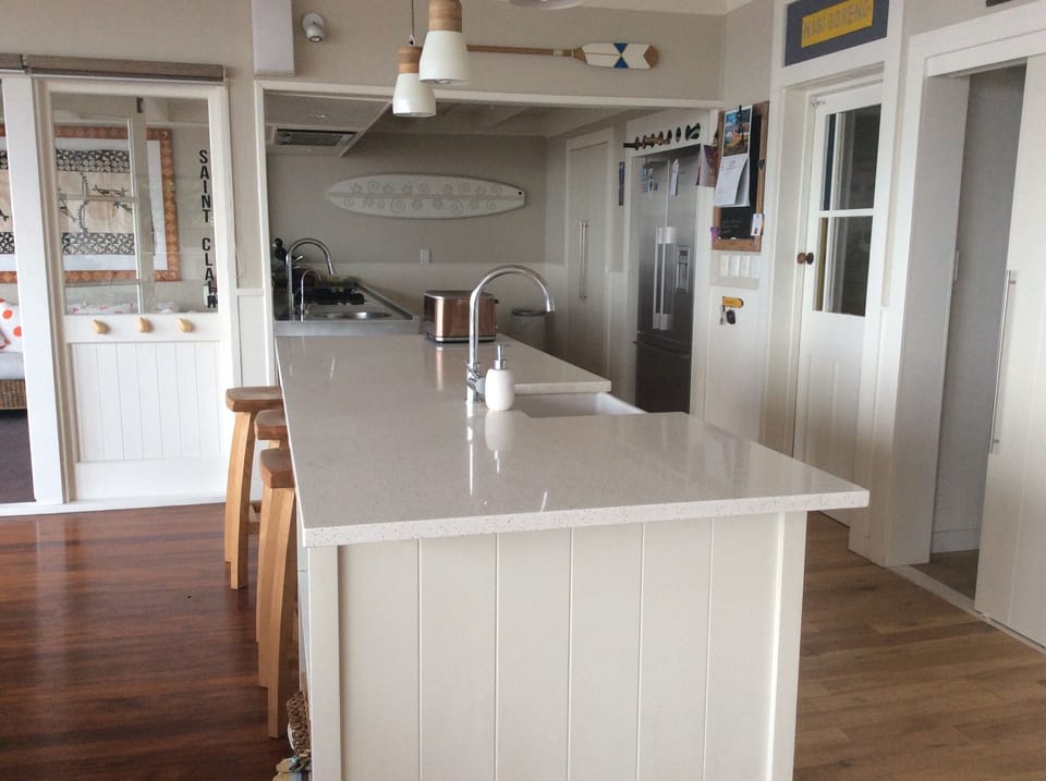 Kitchen x 2 working benches - granite and stainless