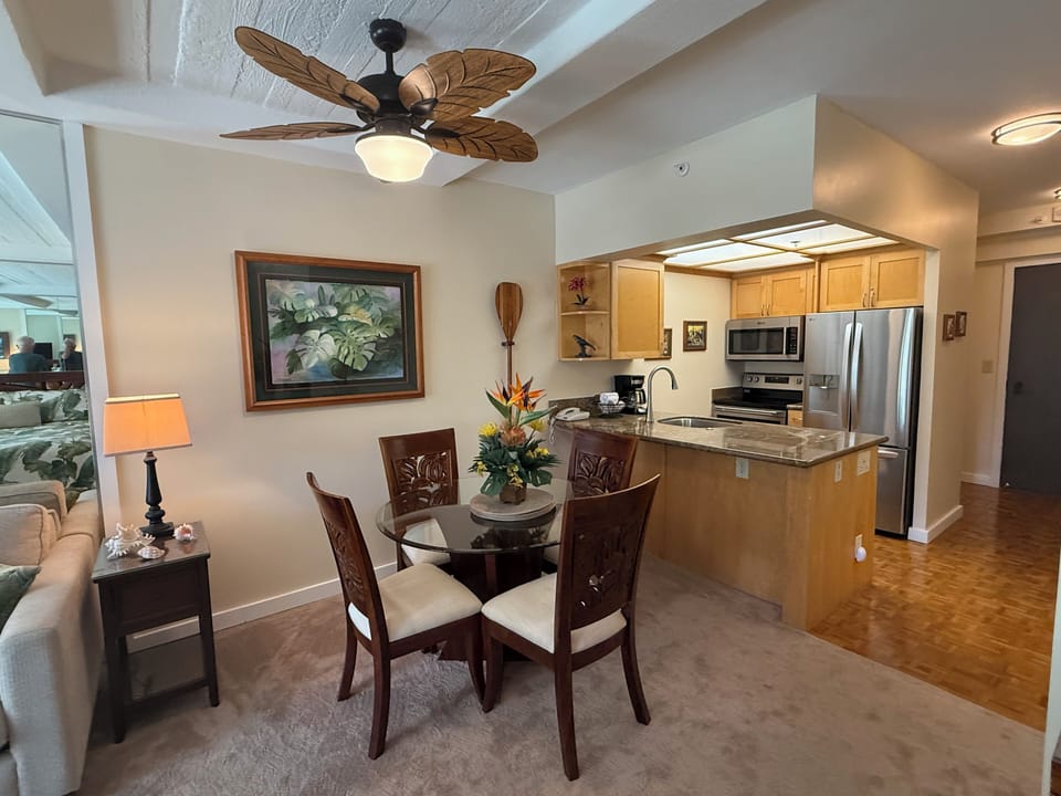 Dining area and kitchen.