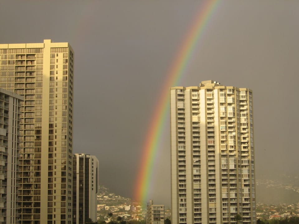 Rainbow view out of window.