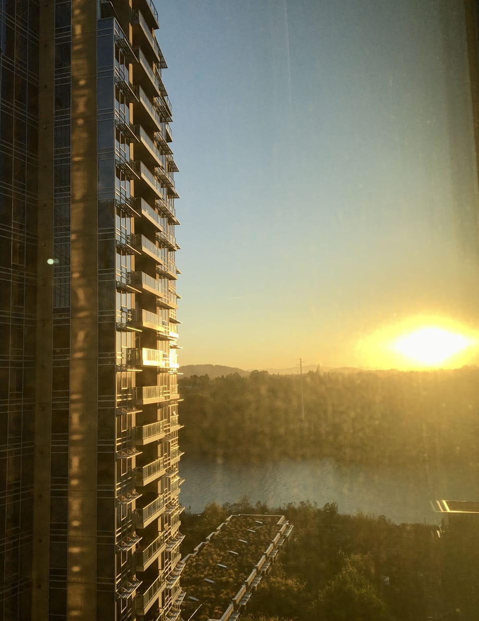 View of the sunrise from the window.