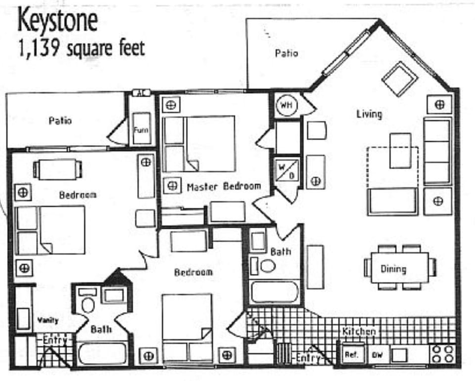 Our floor plan. Please refer to listing for furniture specifics.