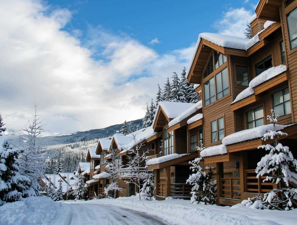 - Snow-covered mountain townhomes serene alpine scenery  
- Cozy retreat nestled among towering pines and fresh powder  
- Perfect winter escape near ski slopes and scenic trails  