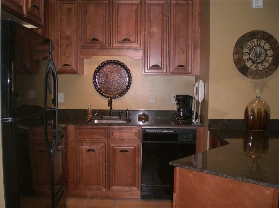 New maple cabinets and granite counter tops, refrigerator and dishwasher & sink.