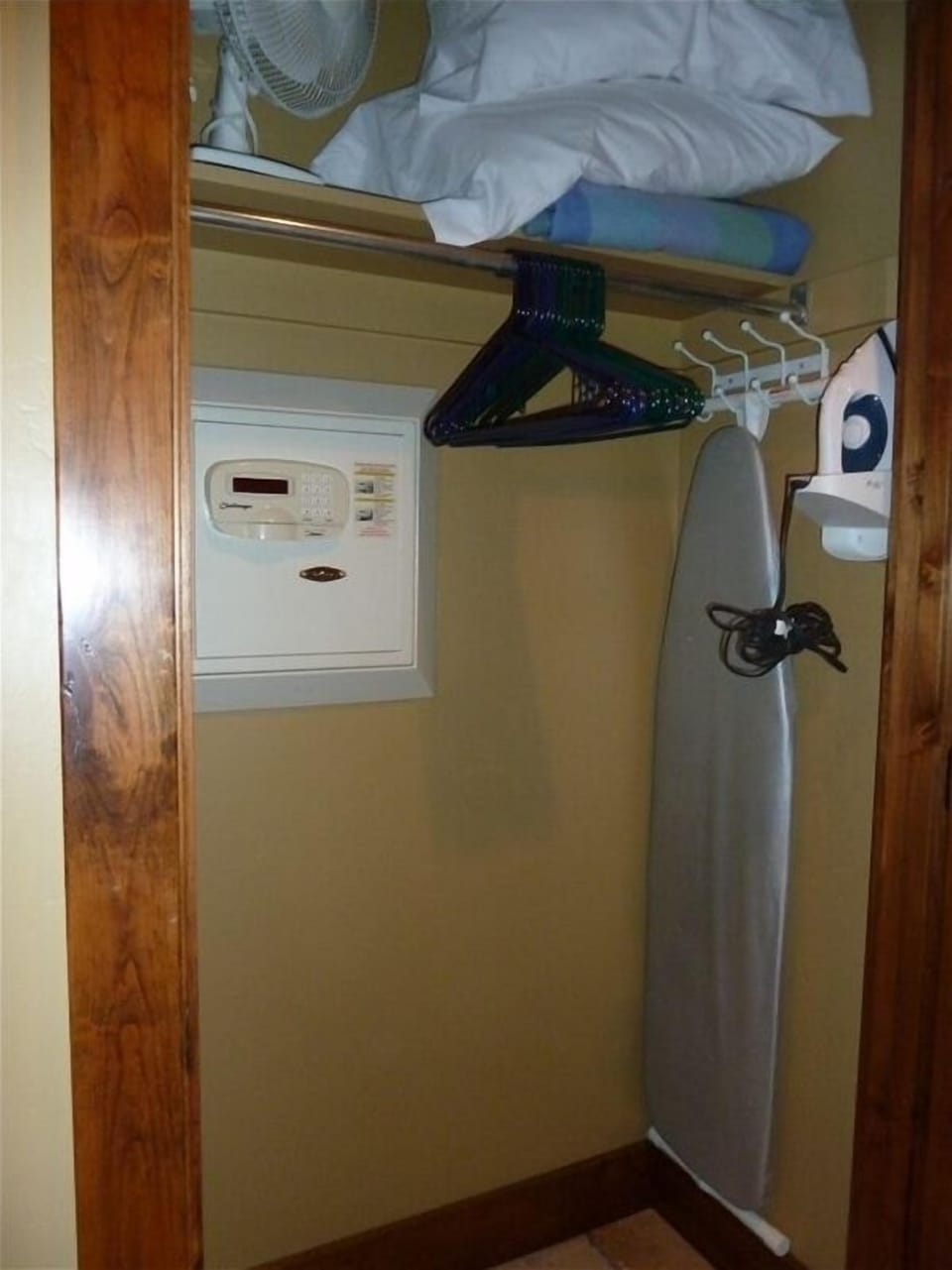 Spacious closet with built in safe, pool towels, fan, humidifier, blanket, etc. 