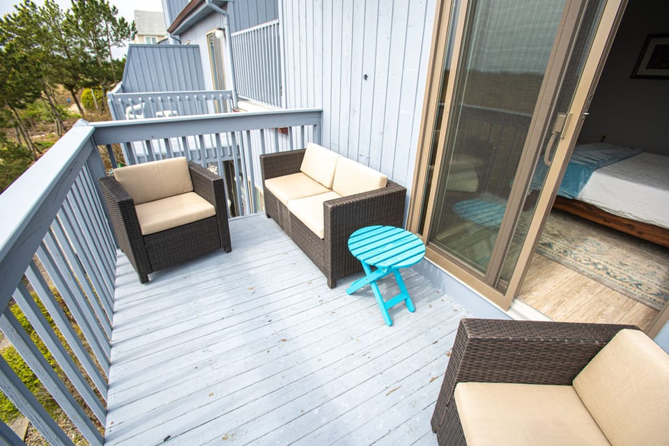 Deck off primary bedroom, east facing and lovely any time of day or night.
