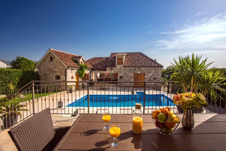 Warm pool view of the beautiful stony apartment for two