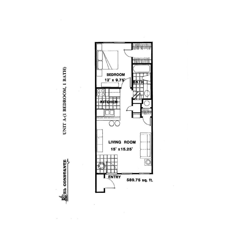 Some aspects of the layout may differ but this is the general floor plan of the one bedroom units at El Constante