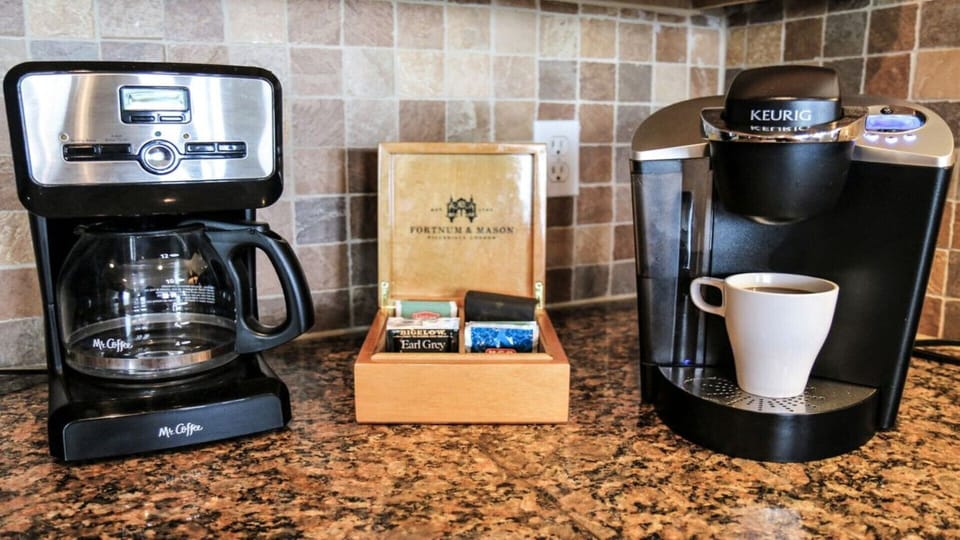 Traditional coffee pot as well as a Keurig.  Just bring your favorite coffee!