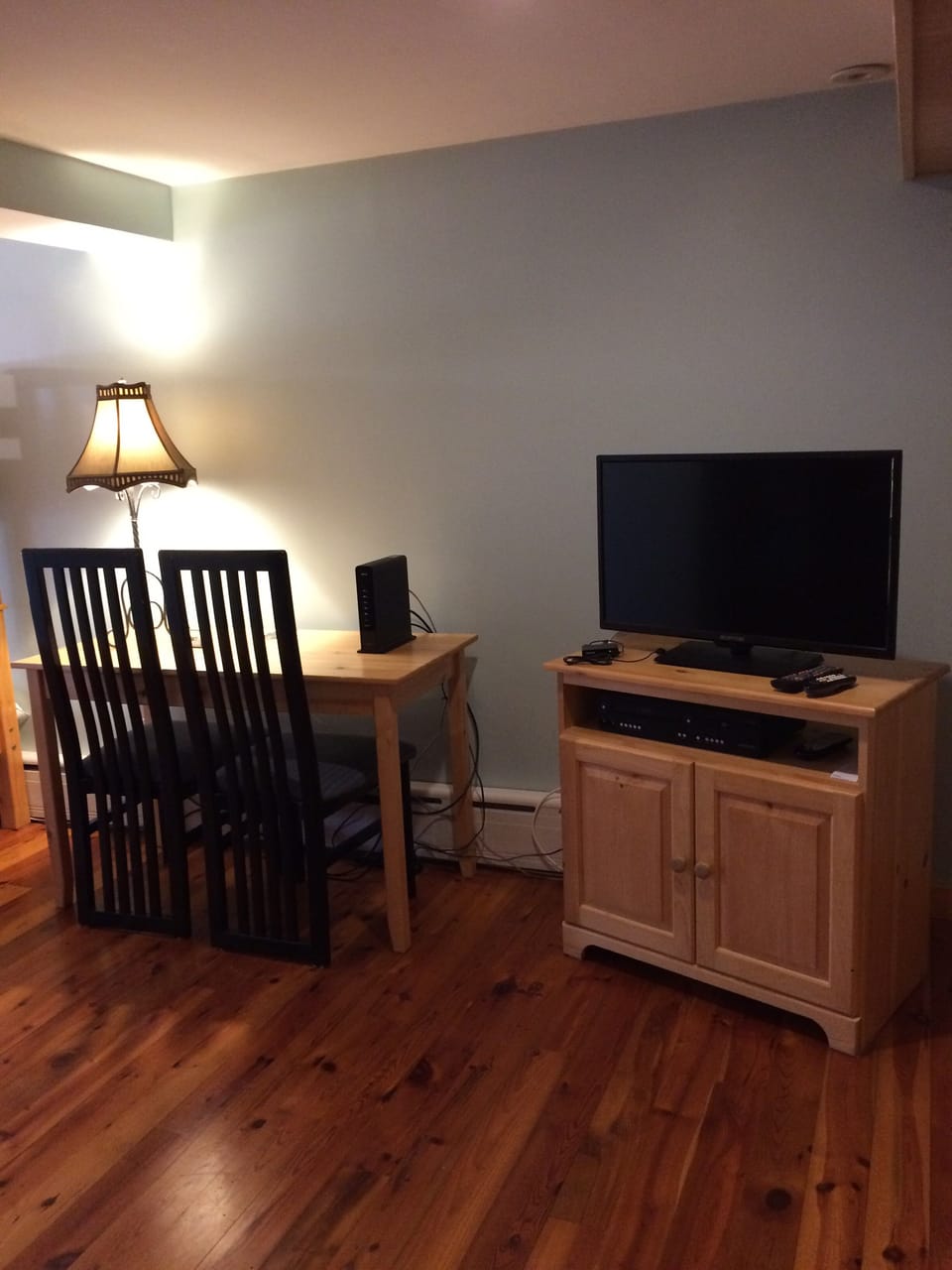 Desk and flat screen TV for 'hanging out' time downstairs😊
