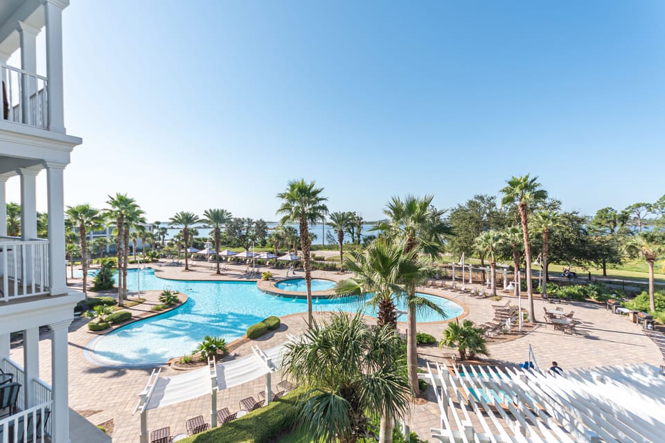 View from balcony of resort pool and Upper Grand Lagoon