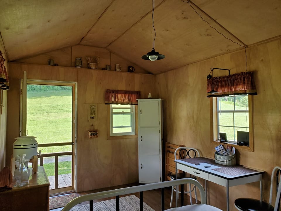 Inside the cozy lil red house