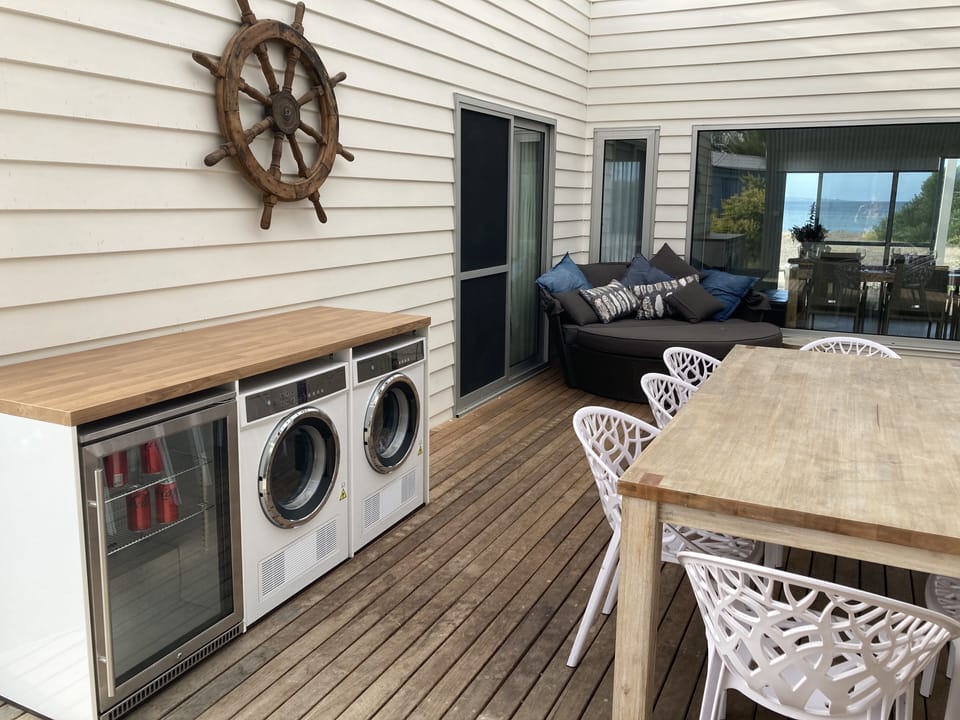 White Shells covered deck and daybed
