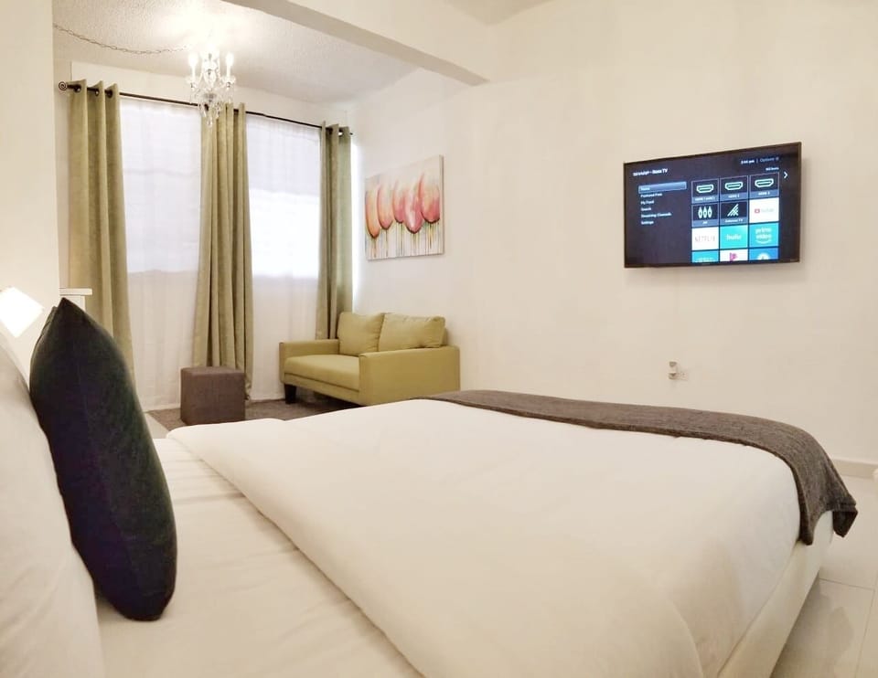 Cama Queen para 2 personas. incluye toallas, ropa de cama, TV sistema ROKU y AC.