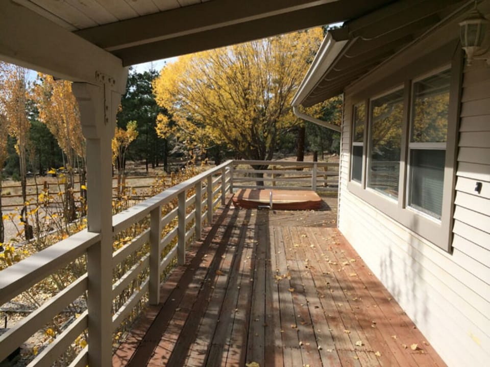 Front door looking back to spa, backyard and National Forest
