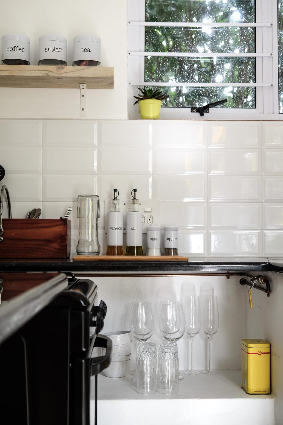 All cutlery and crockery. Pots, pans and glassware.