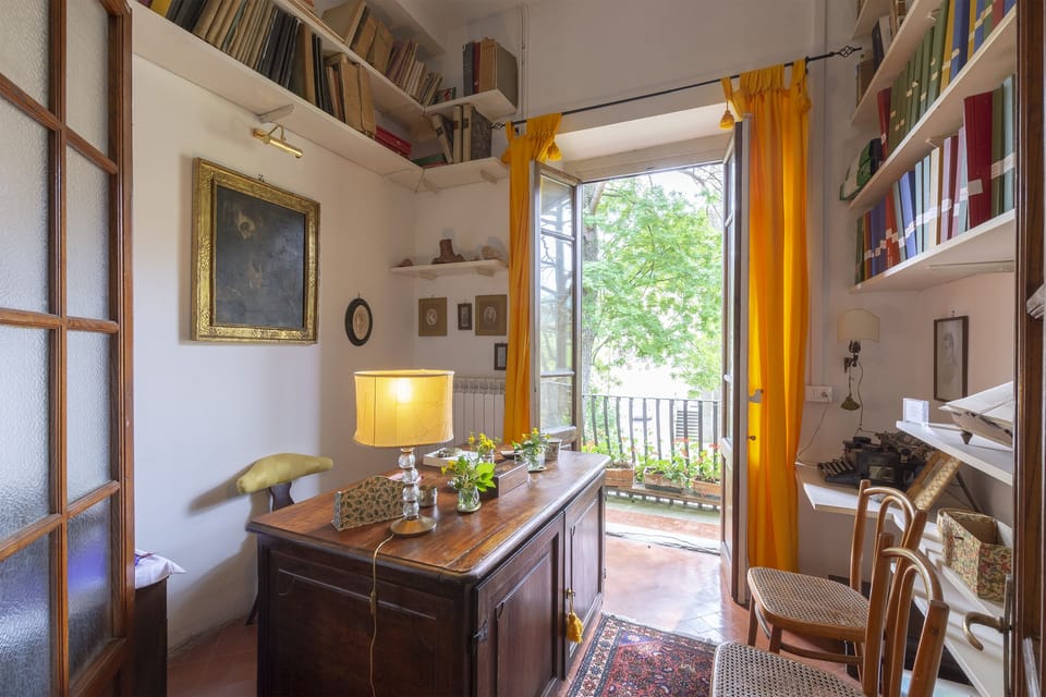 The study looking on the  balcony