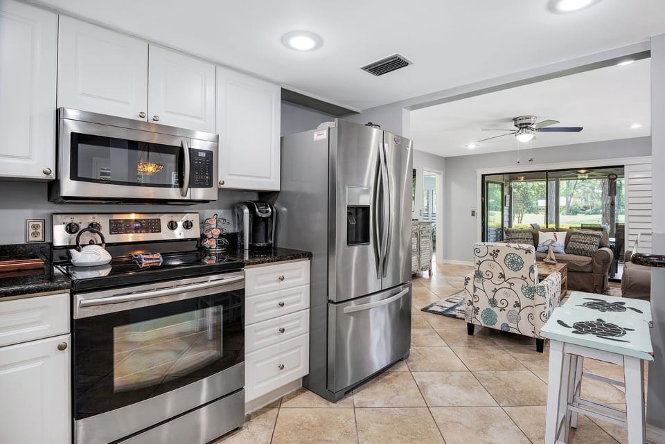 Kitchen with stainless steel appliances