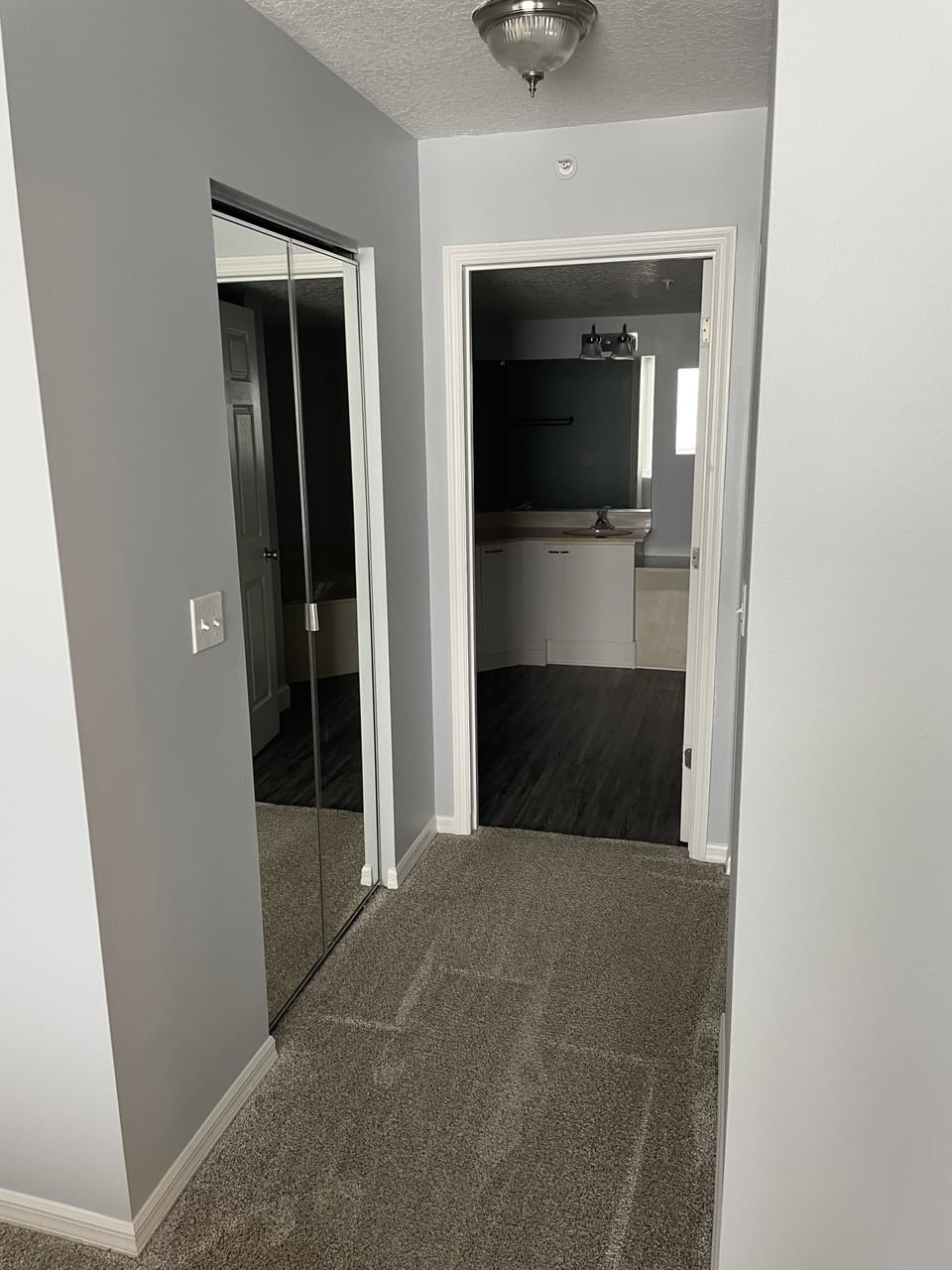 Master bedroom closets (2) and looking into the master bathroom