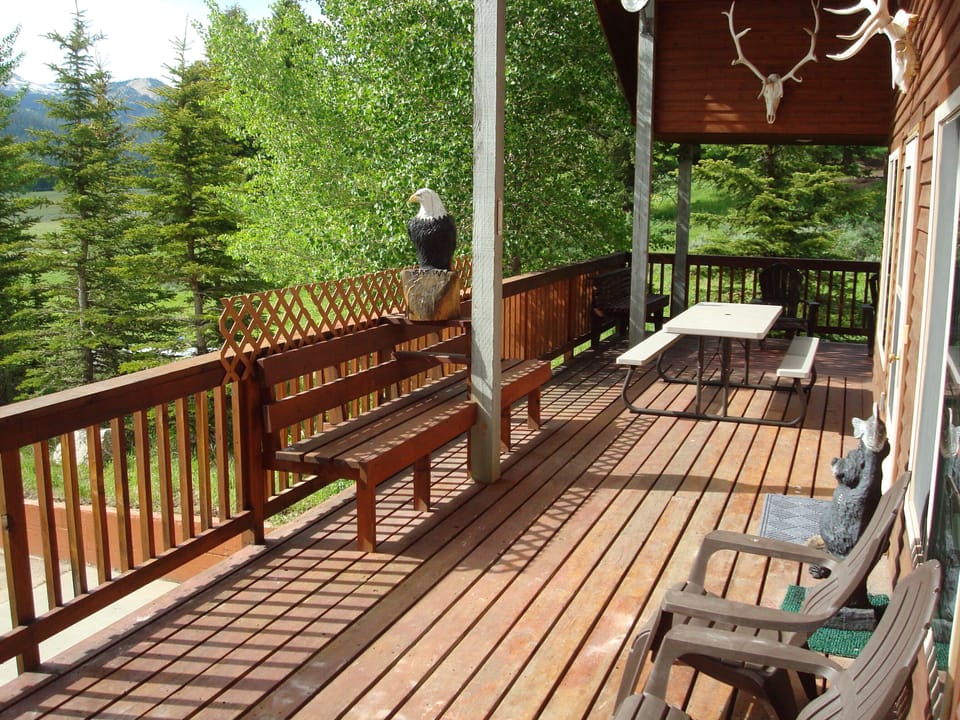 The huge wrap around deck offers tons of space for spending time with loved ones