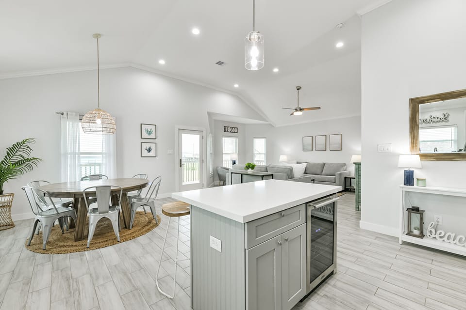 Wine Fridge and spacious kitchen .