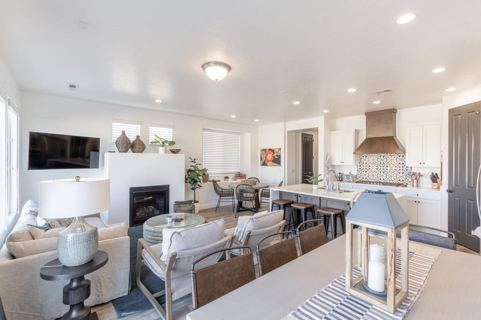 Sliding Glass Door View - Beautiful view from the side door showing the living room, dining room, and kitchen.