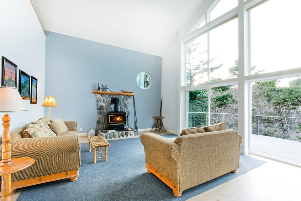 Snuggle around the fireplace. 