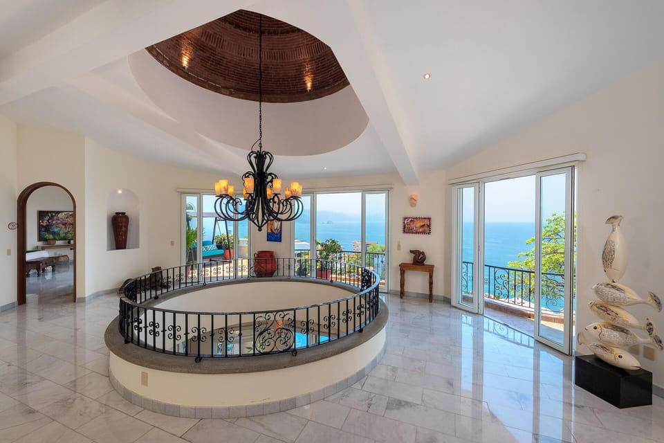 Ocean view and outdoor balcony with seating areas