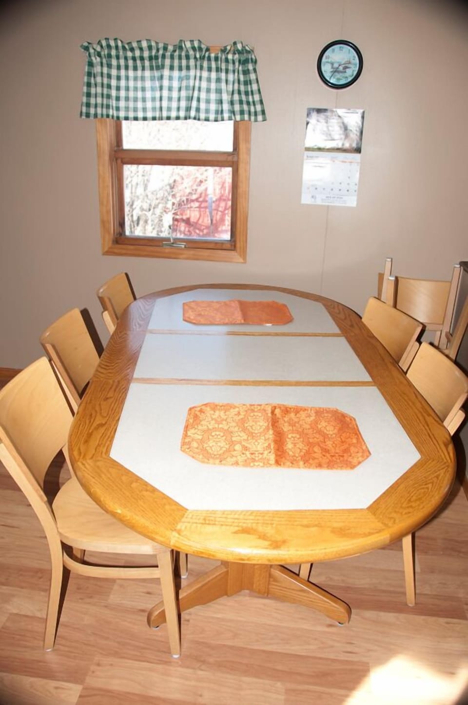 A dining area seats up to eight.